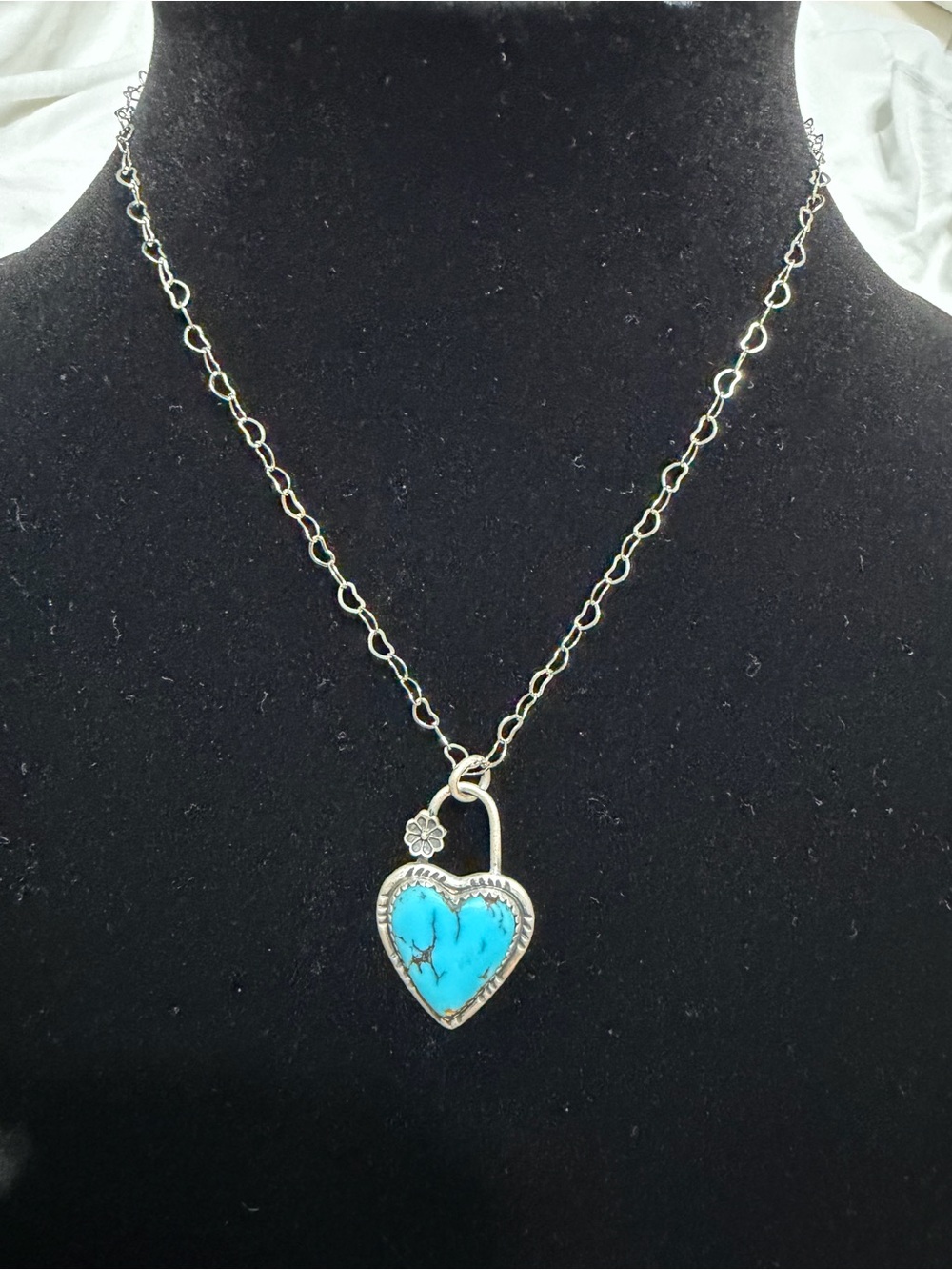 Authentic Kingman Blue Turquoise Heart Locket Pendant Necklace - Picture 2 of 4